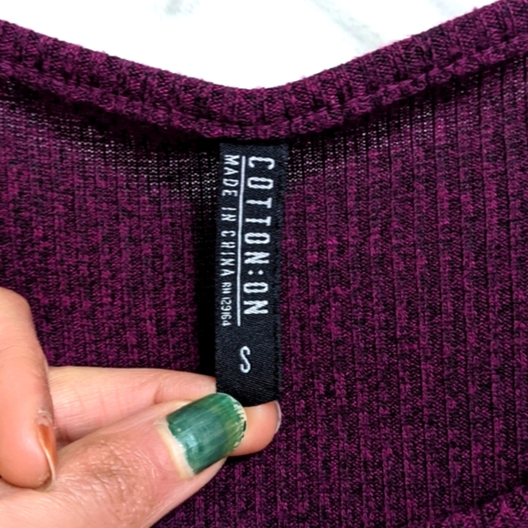(2/$25) Cotton On heather dark magenta cuffed ribbed shift dress - Picture 4 of 7
